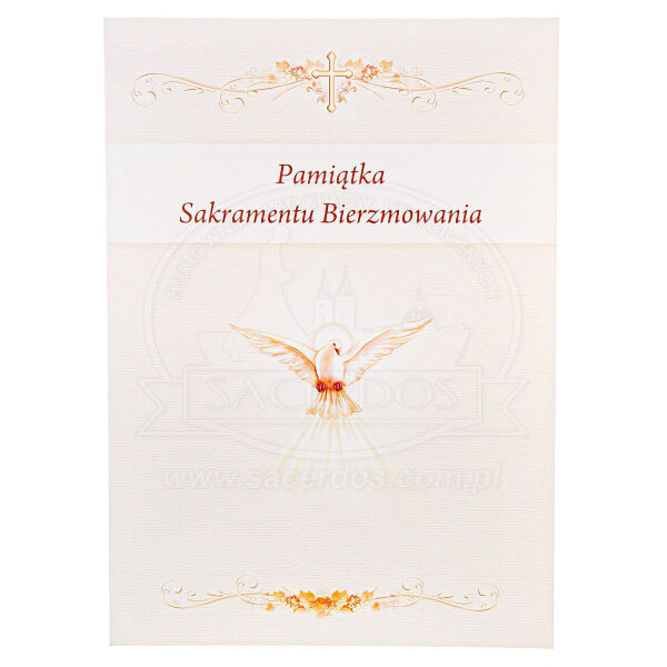 Pamiątka Sakramentu Bierzmowania - kartka z gołębicą